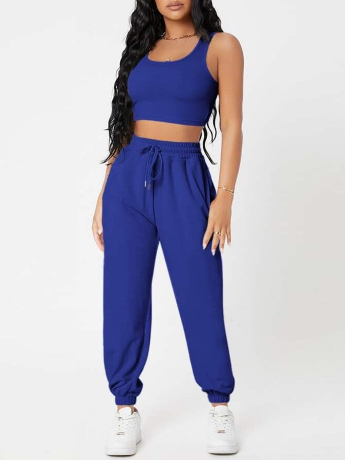 Wide Strap Top and Drawstring Joggers Set.