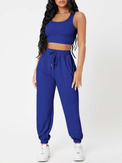 Wide Strap Top and Drawstring Joggers Set.