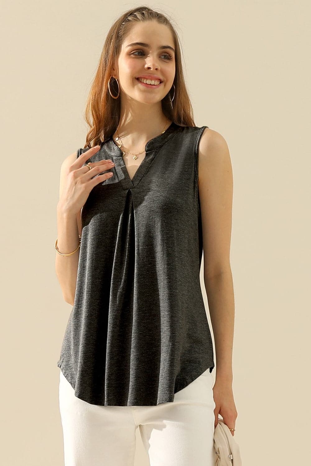 Ninexis Full Size Notched Sleeveless Top.