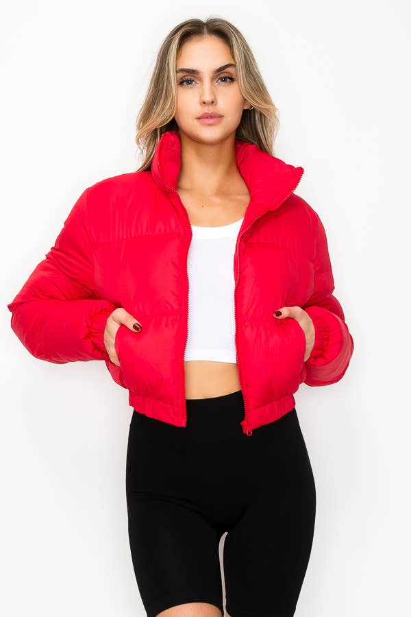 Bold & Cozy Mock Neck Printed Lining Puffer Jacket Coco’s Tee Boutique