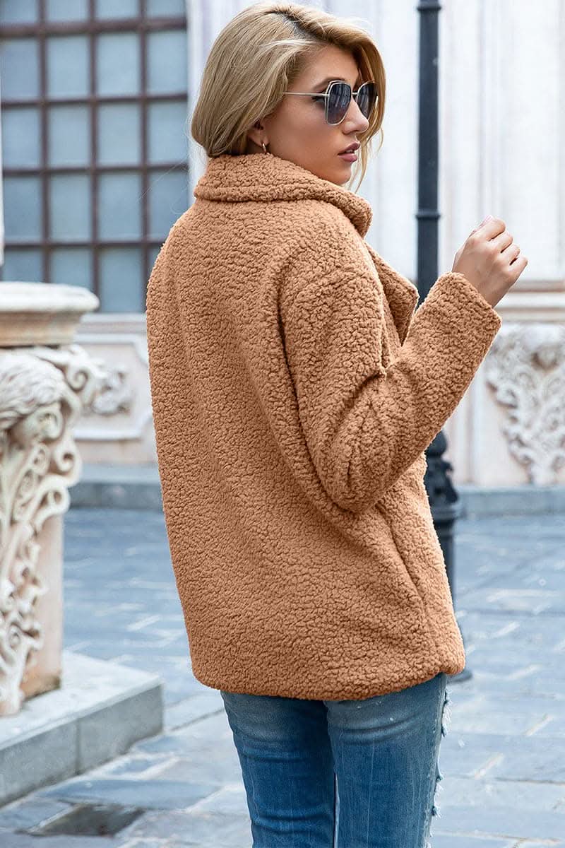 Chic lapel collar sherpa coat - Love Salve 
