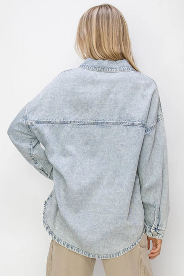 Risen Button Up Long Sleeve Shacket for Women - Love Salve 