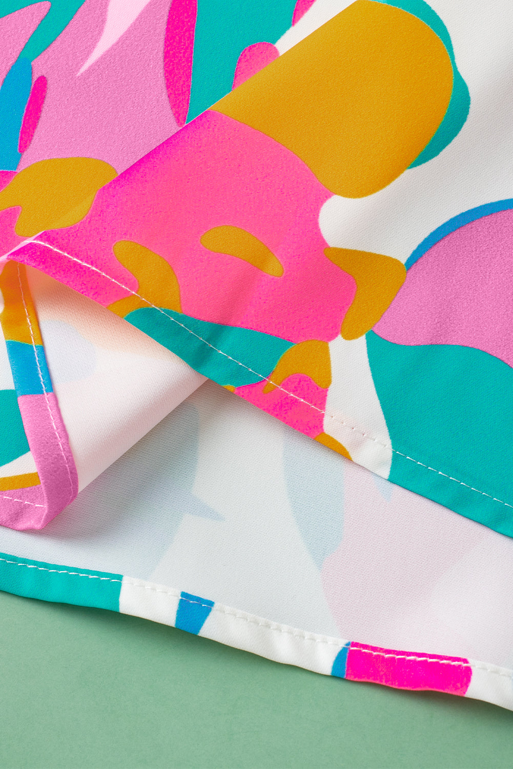 Multicolour Abstract Print Smocked Notched Neck Ruffle Blouse Divine Design4U