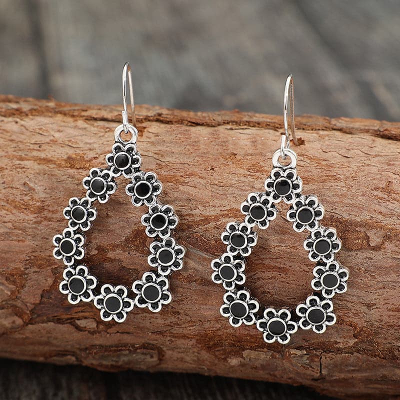 Alloy Flower Teardrop Shape Earrings.