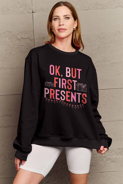 Simply Love Full Size Letter Graphic Long Sleeve Sweatshirt.