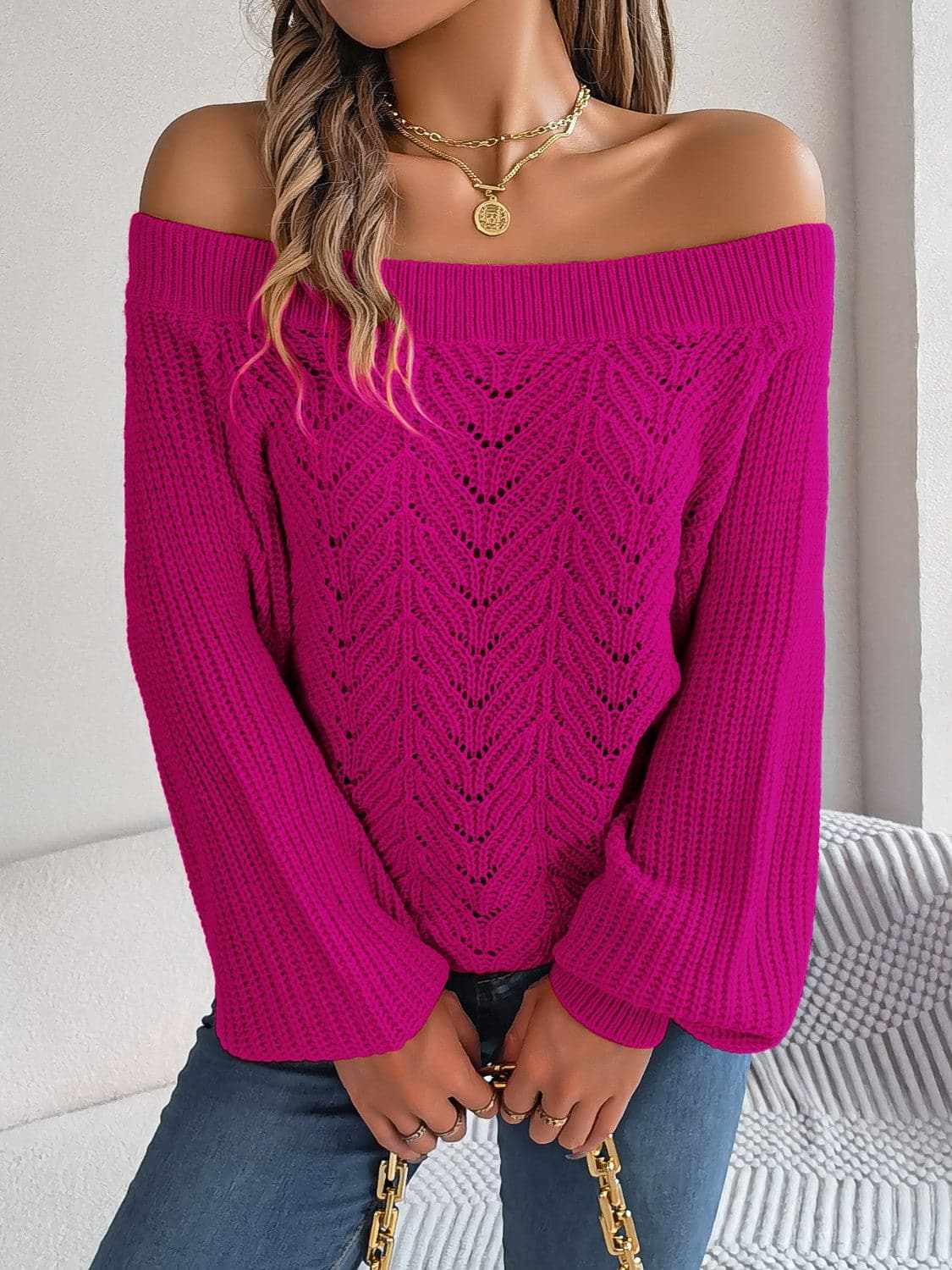 Chic off-shoulder knit sweater - Love Salve 