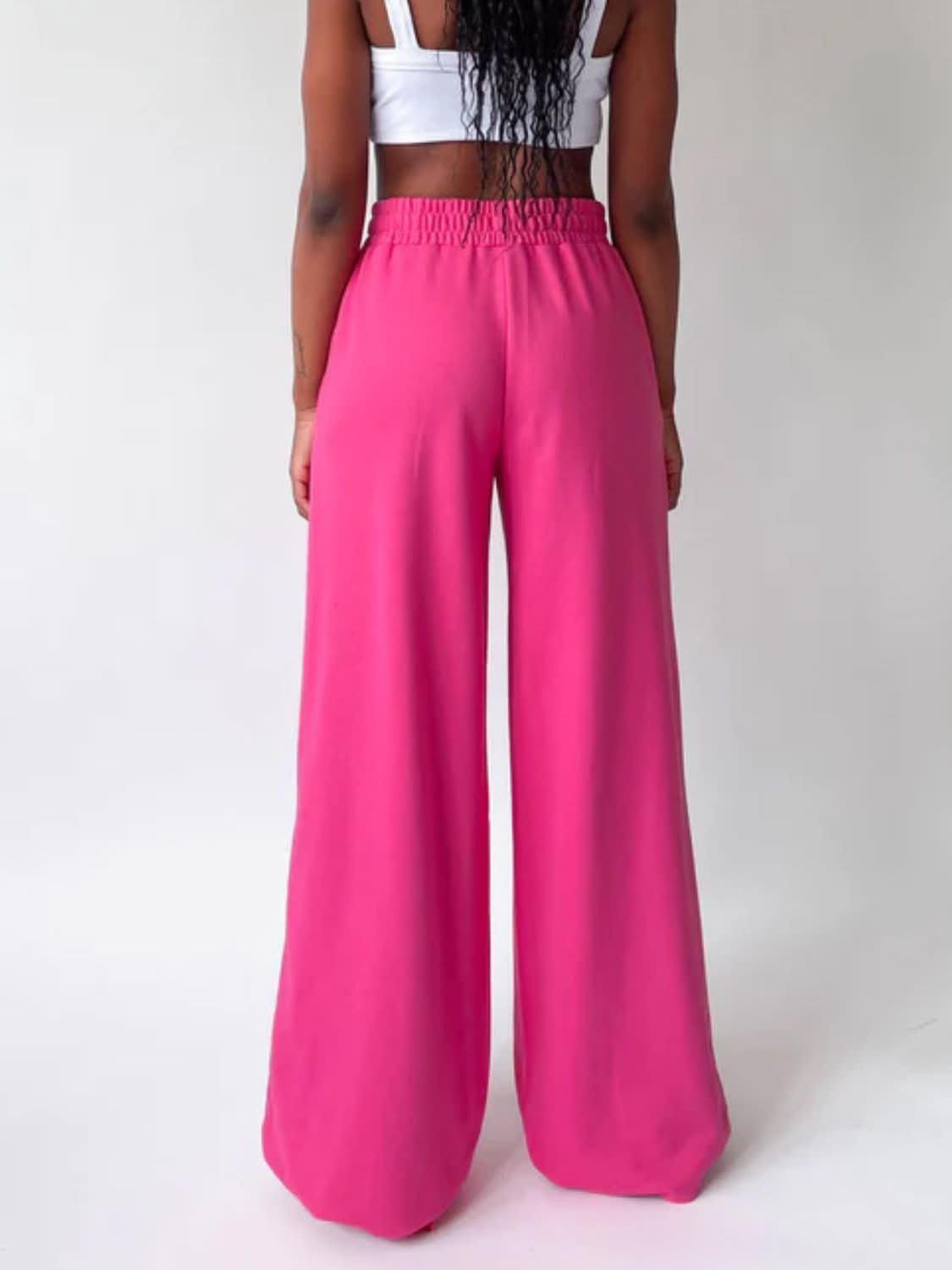 Wide Leg Pants with Elastic Waist and Pockets