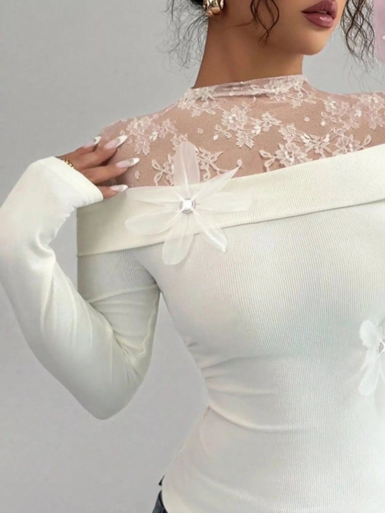 Lace Detail Long Sleeve Top Simply Love