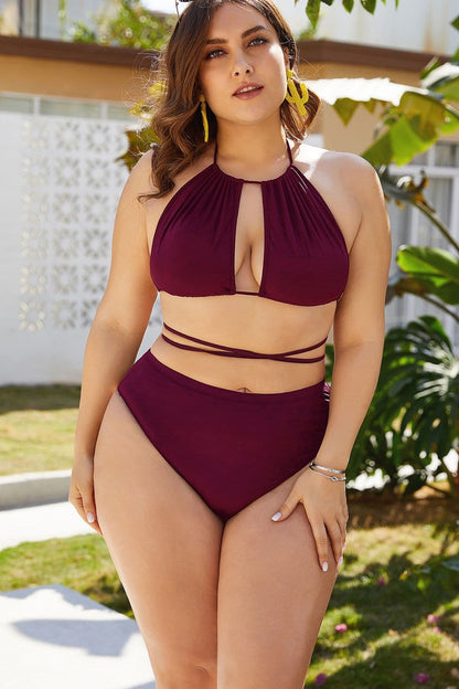 Plus Size Cutout Tied Backless Bikini Set.