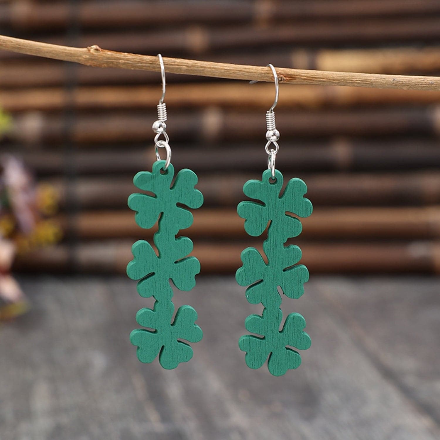 Lucky Clover Wooden Dangle Earrings.