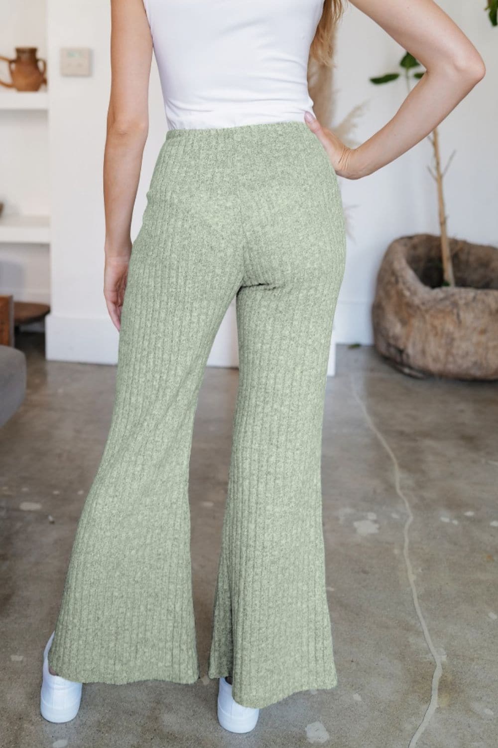 Ribbed High Waist Flare Pants.