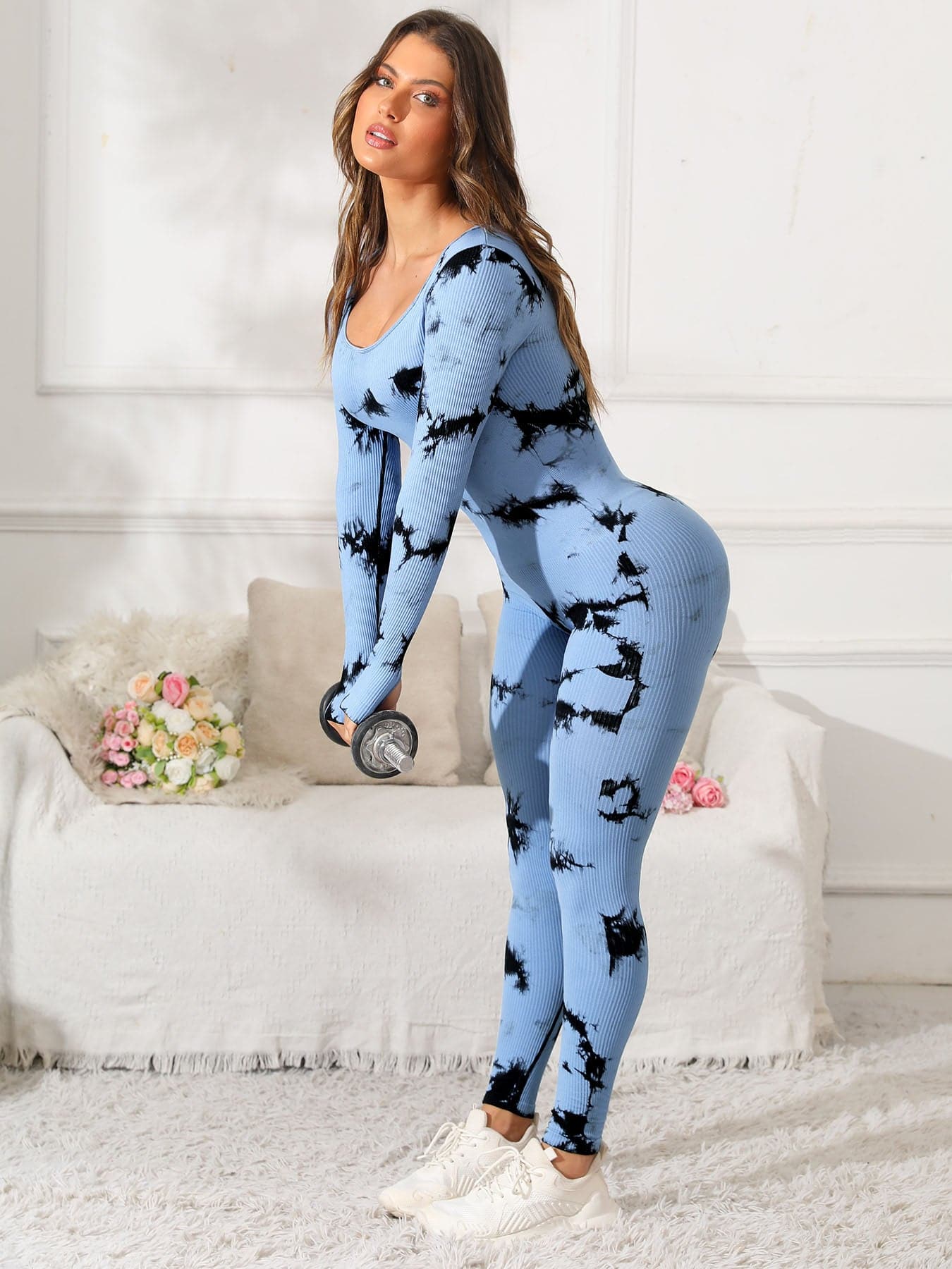 Scoop Neck Long Sleeve Active Jumpsuit.