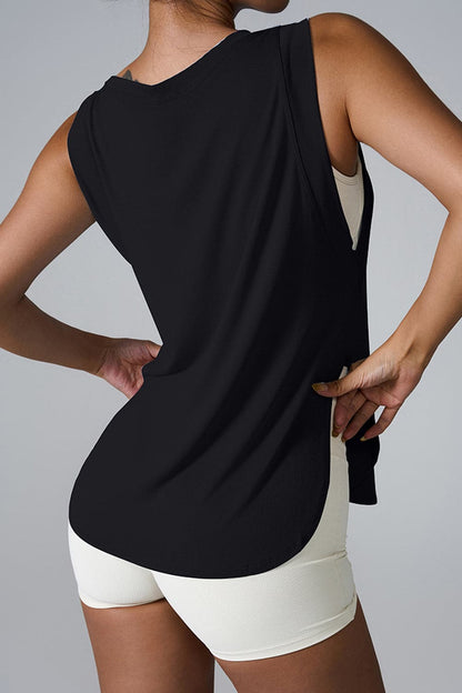 Slit Round Neck Active Tank.