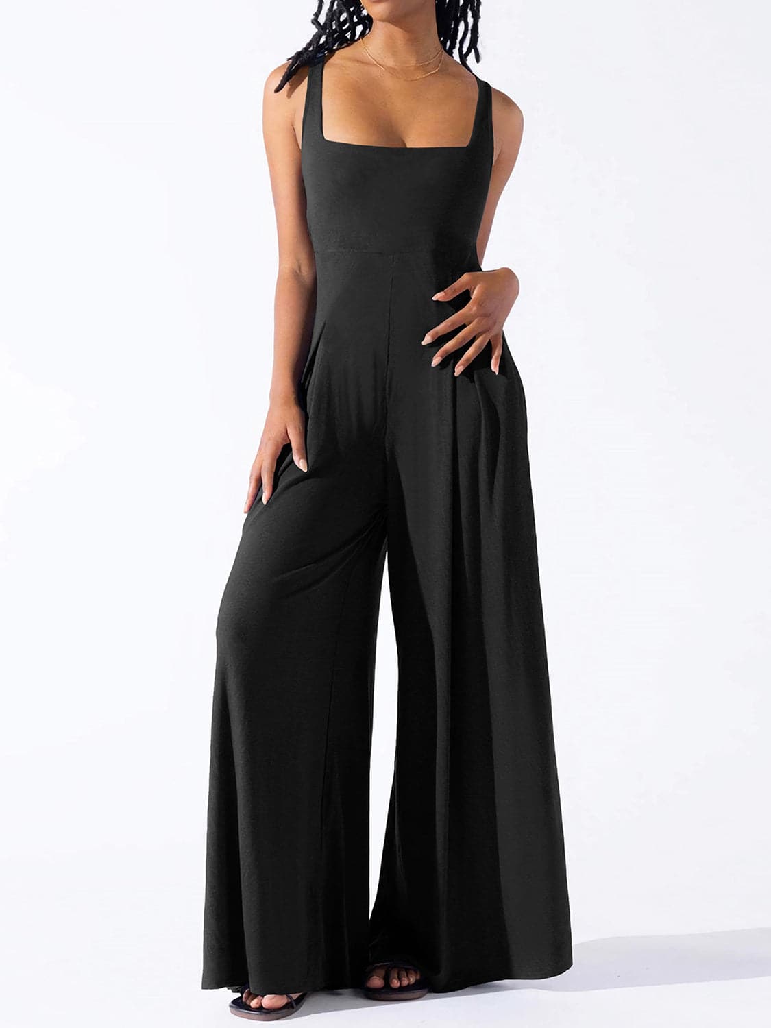 Square Neck Wide Strap Jumpsuit.