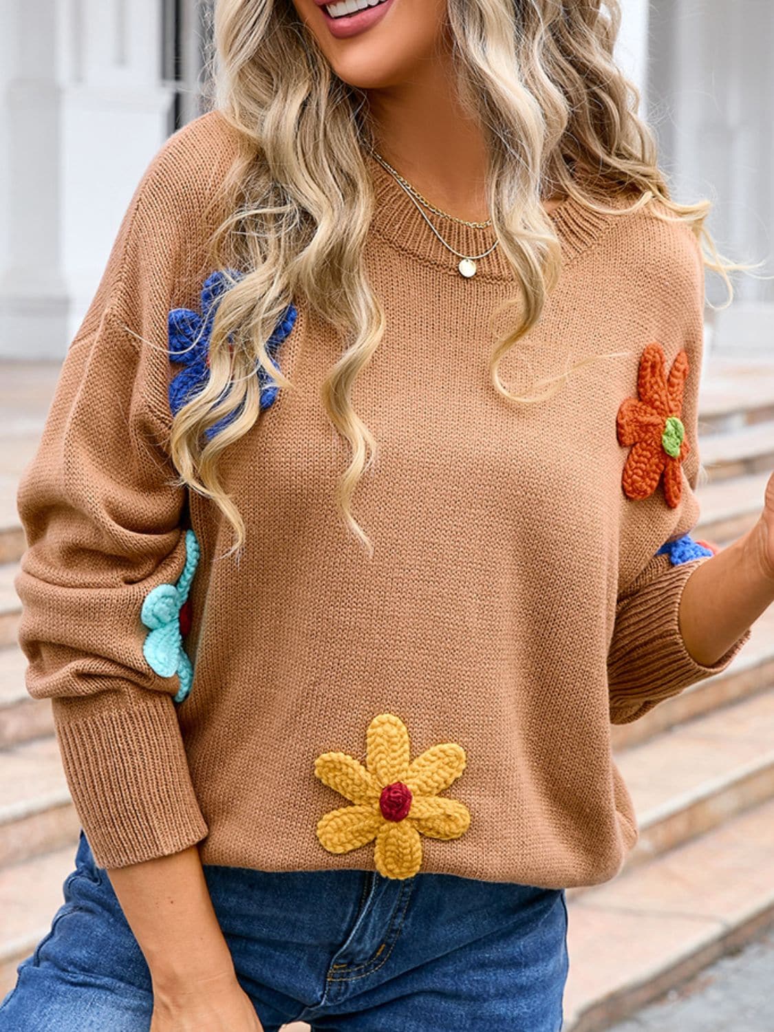 Crochet floral pullover - acrylic, sizes S-XL