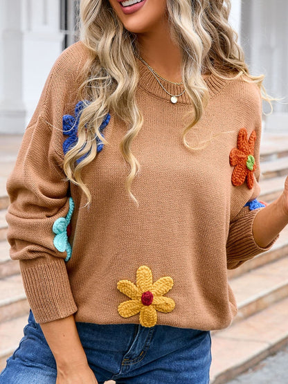 Crochet floral pullover - acrylic, sizes S-XL