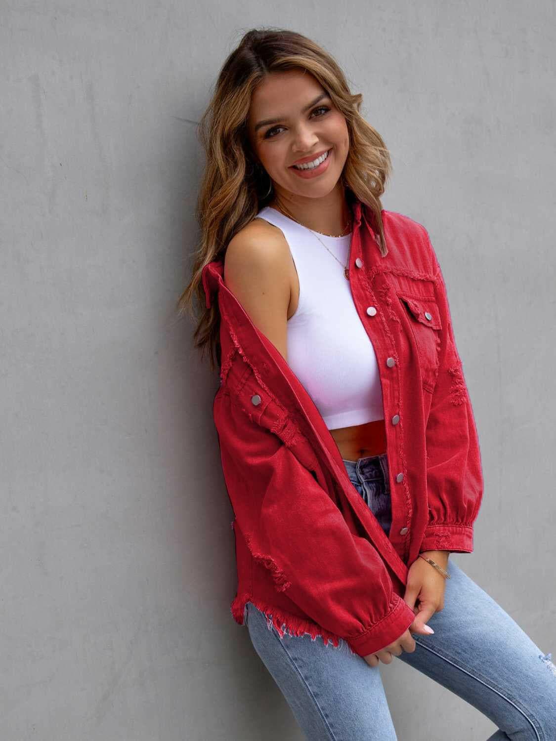 Distressed Drop Shoulder Denim Jacket.