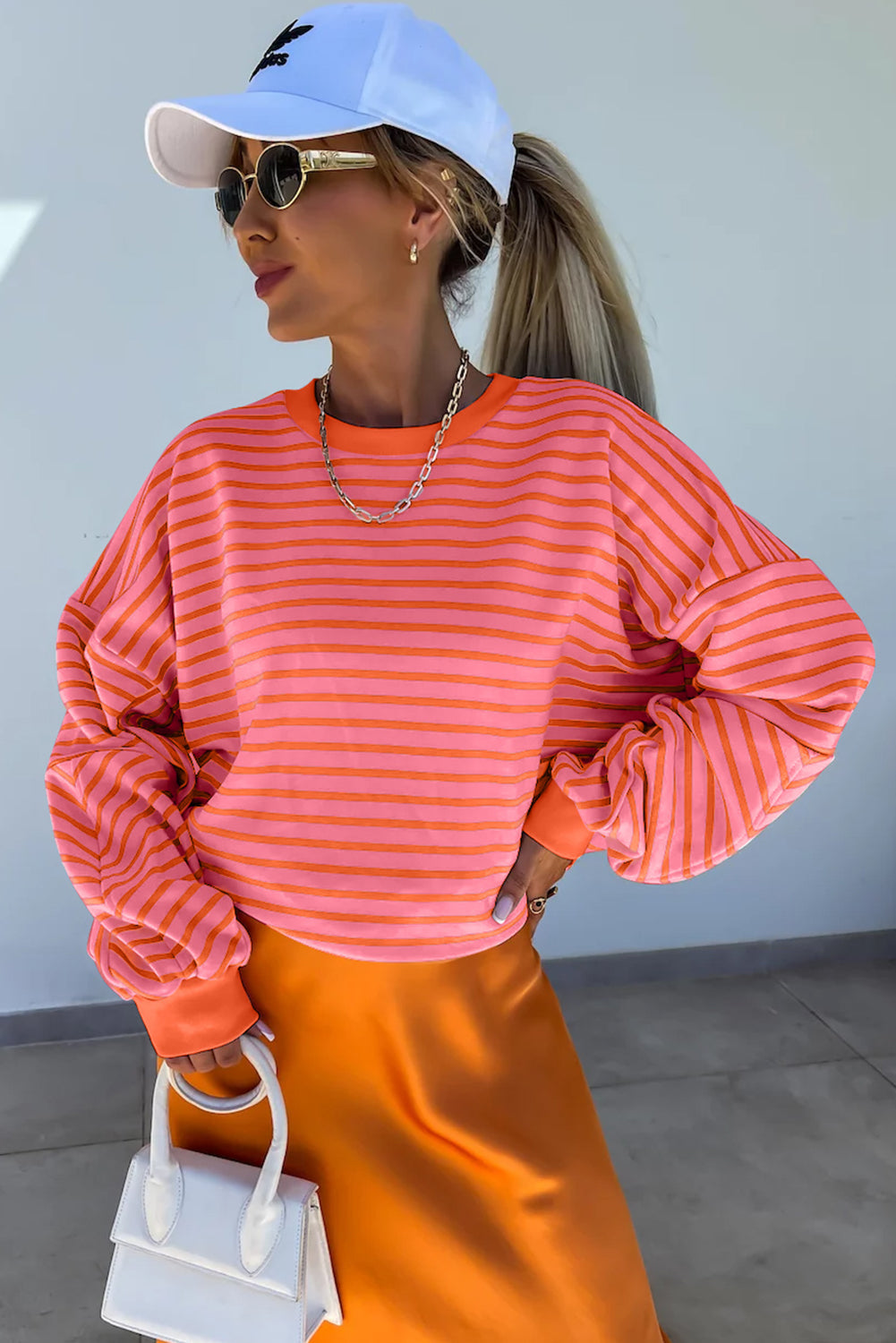 Cozy russet orange drop shoulder sweatshirt for effortless style