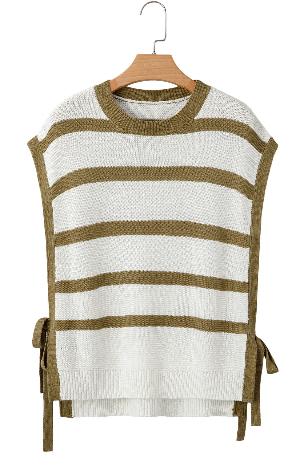 Khaki Stripe Tie Open Side Sweater Knitted Top for Women Love Salve