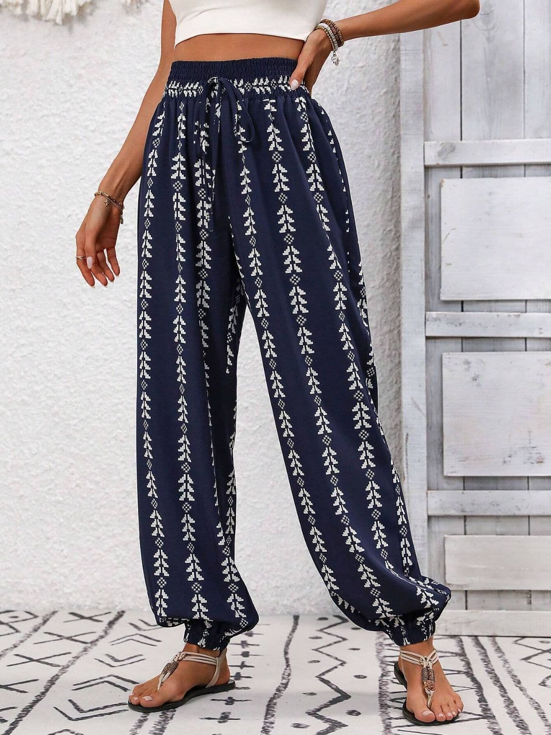 Tied Printed High Waist Pants.