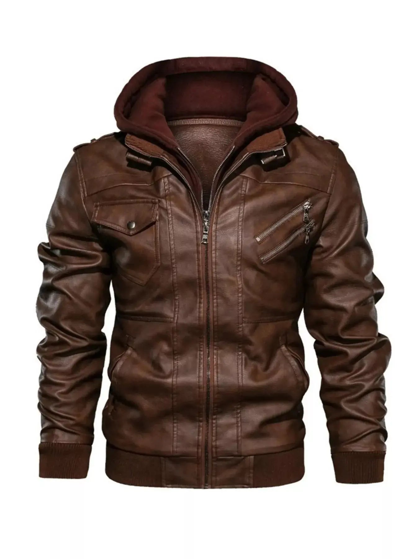 Mens Hooded Faux Leather Moto Jacket Plus Size With Zipper Pockets Simply Love