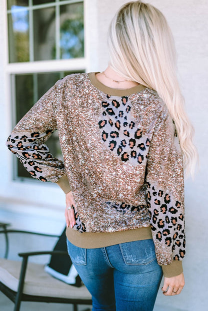 Leopard Round Neck Long Sleeve T-Shirt.