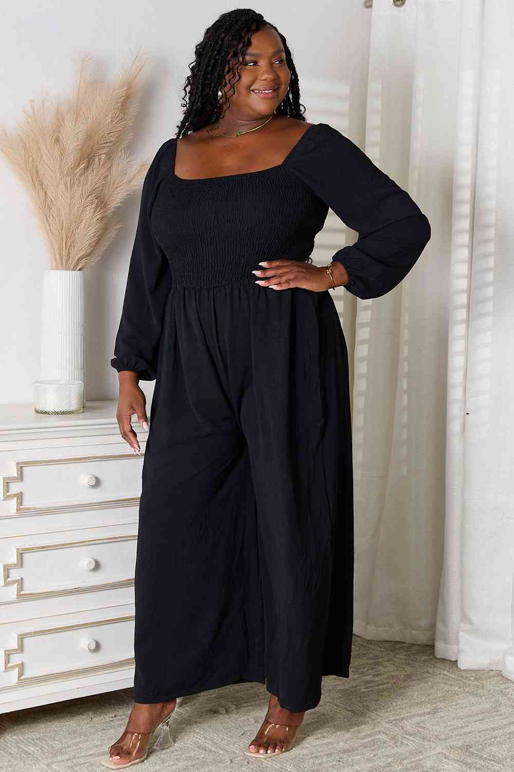 Double Take Square Neck Jumpsuit with Pockets - Love Salve