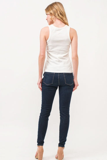 And The Why BOO Spider Web Embroidered Ribbed Tank