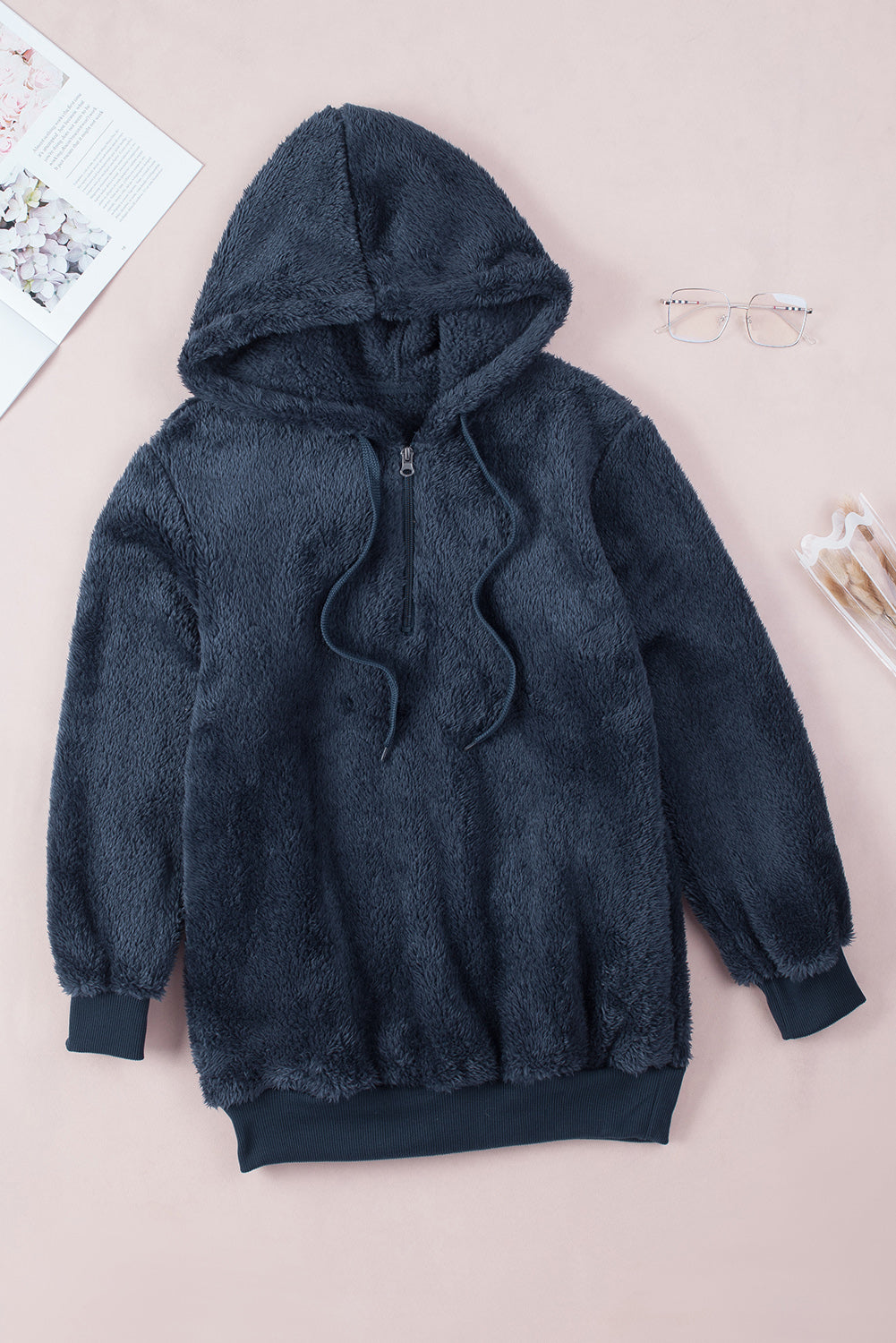 Premium Navy Warm Furry Pullover Hoodie Unisex Winter Sweatshirt