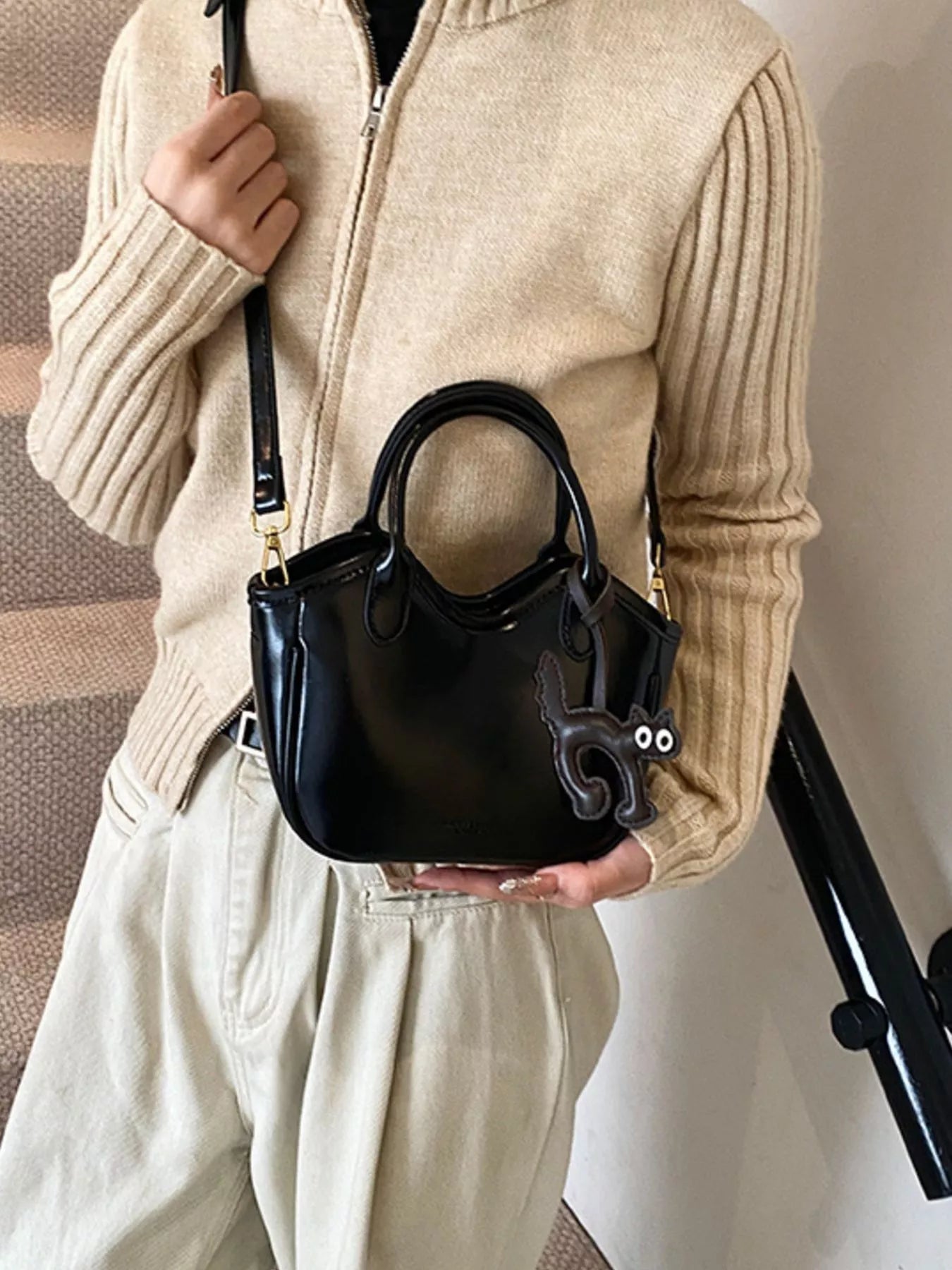 Leather Cat Charm Crossbody Bag Simply Love