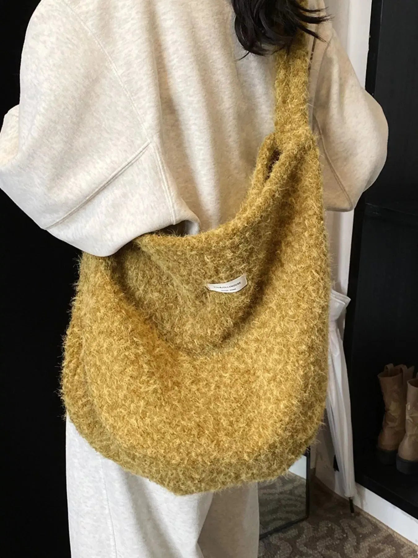 Red Plush Fuzzy Crossbody Bag Medium Size With Soft Cozy Texture Simply Love