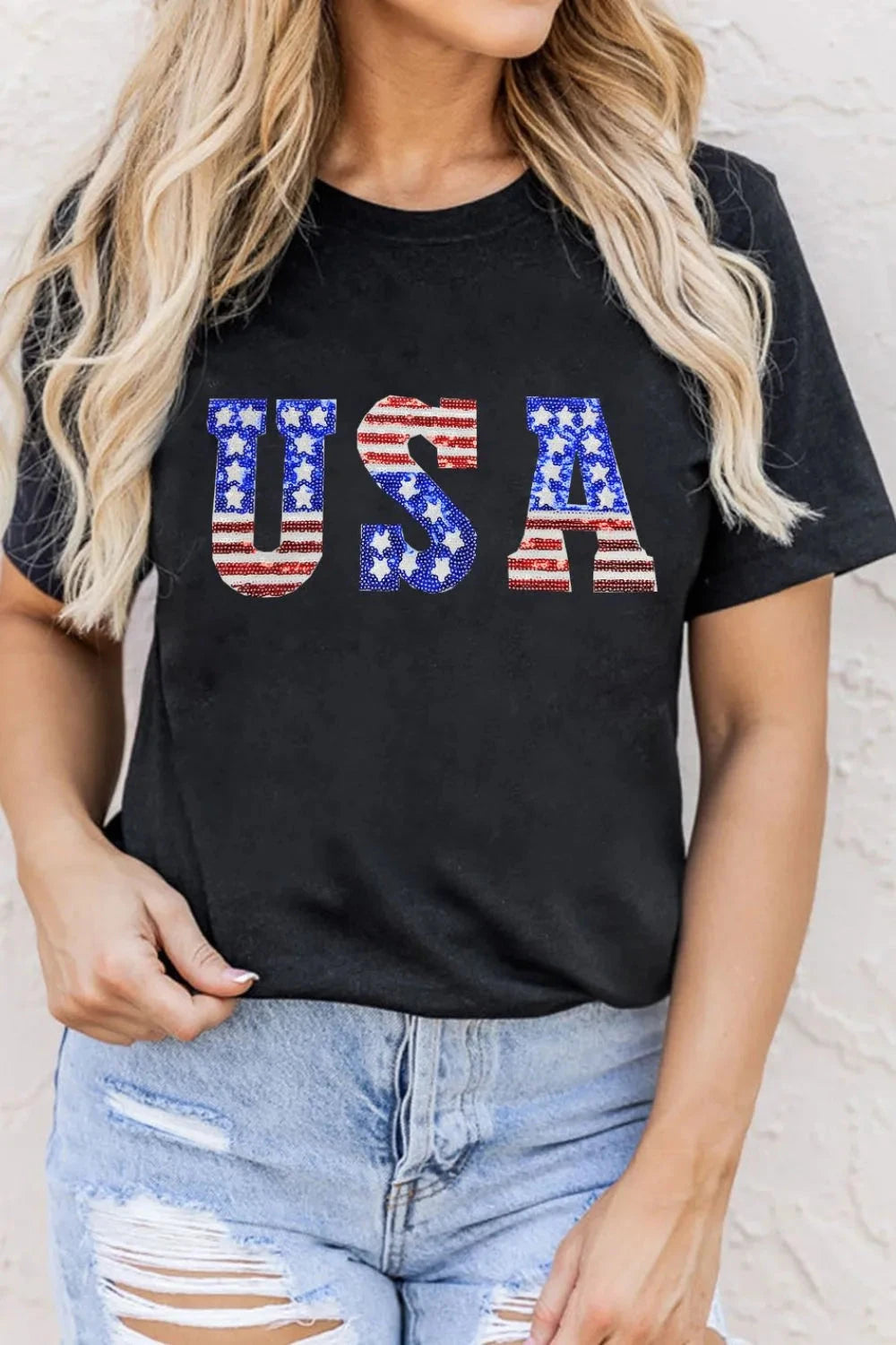 USA Round Neck Short Sleeve T-Shirt Simply Love