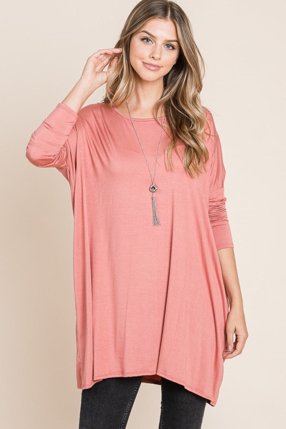 Chic and cozy oversized long sleeve top