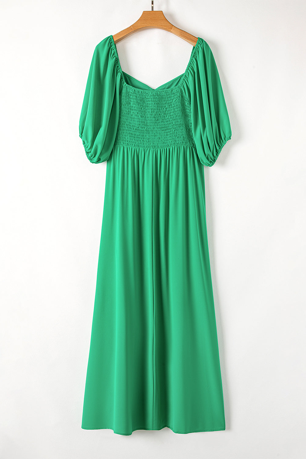 Plus Size Bright Green Ruched Front Puff Sleeve Long Dress Dear-Lover Dropshipping