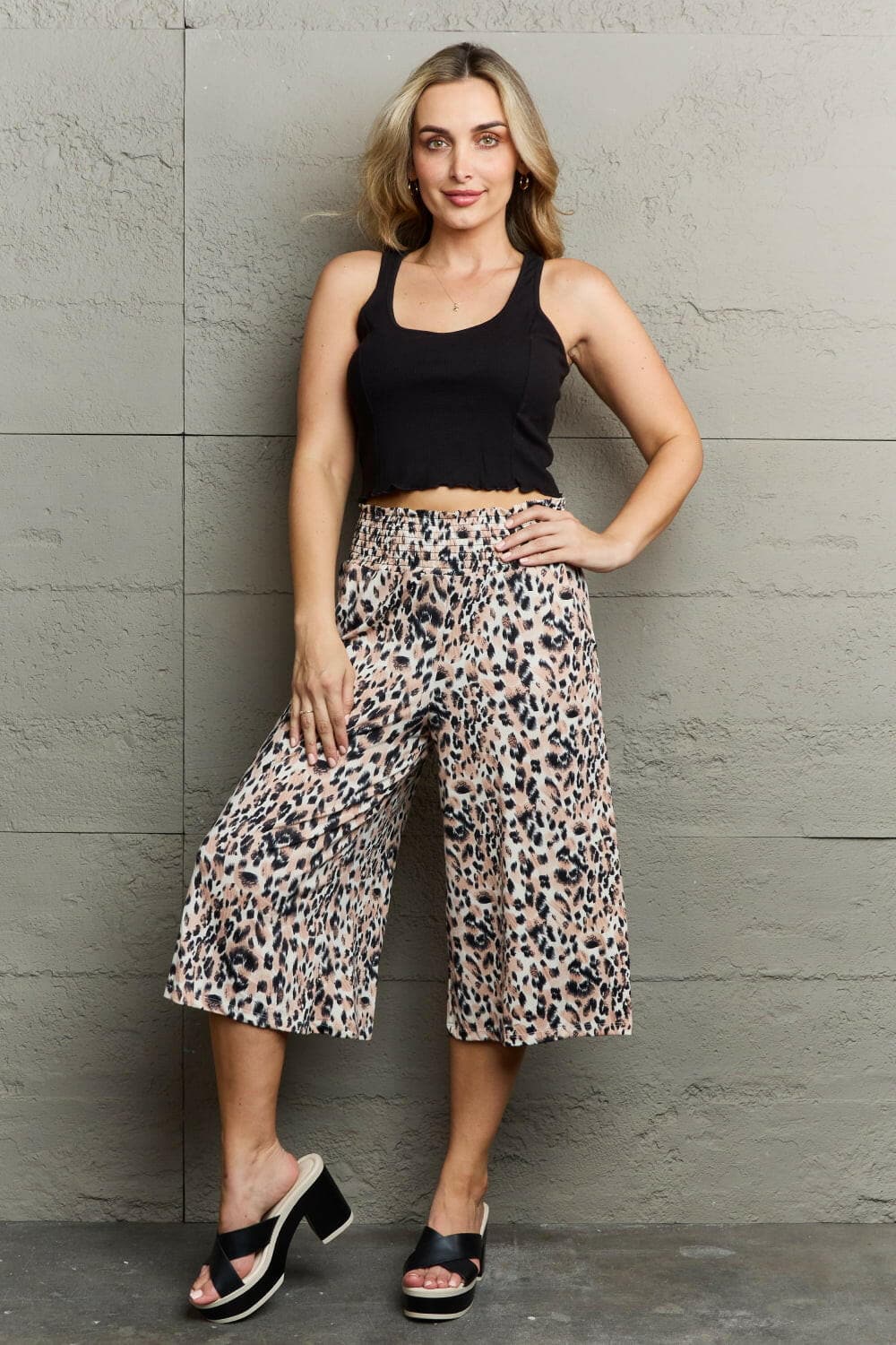 Ninexis Leopard High Waist Flowy Wide Leg Pants with Pockets.