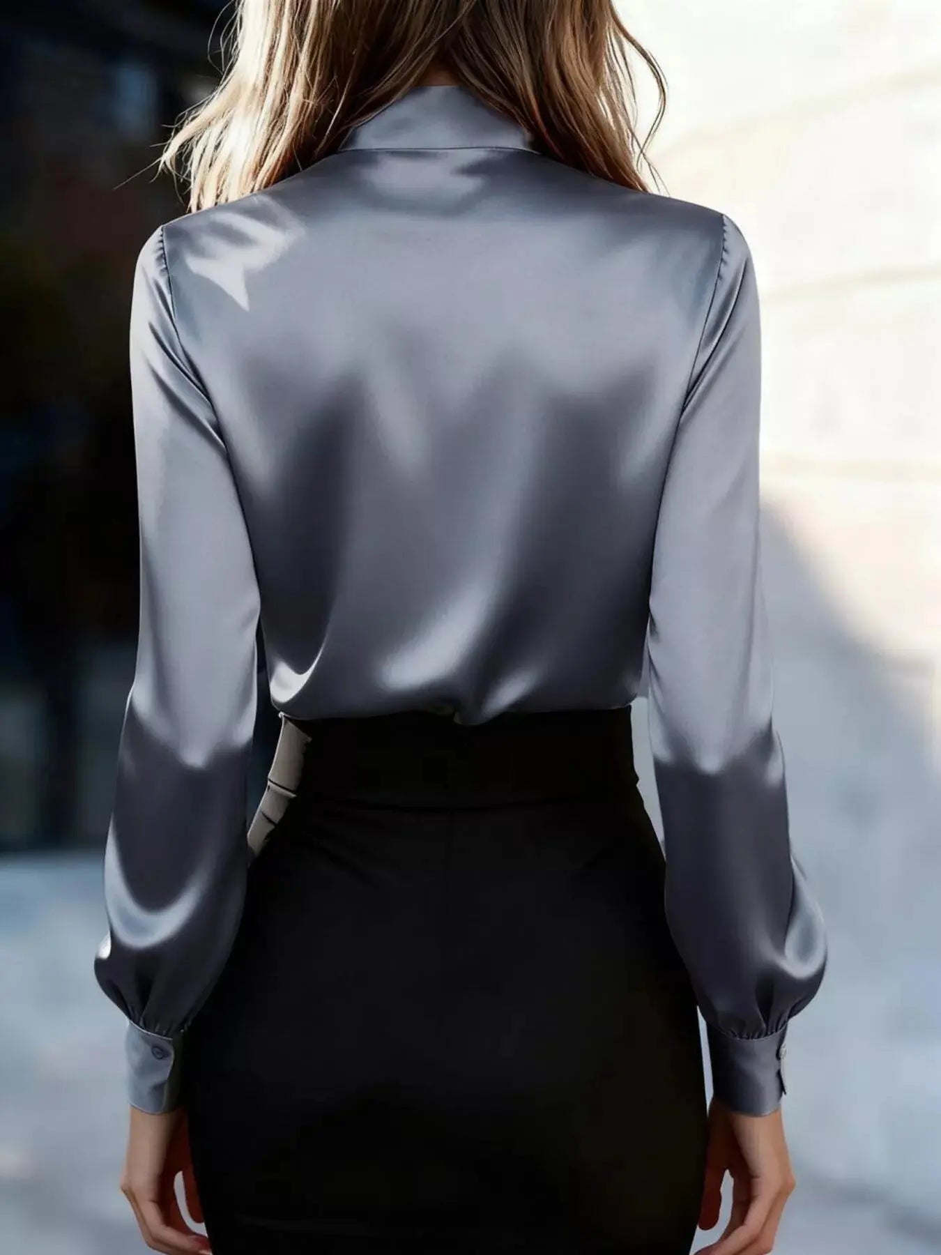 Satin Bow Tie Long Sleeve Blouse Simply Love