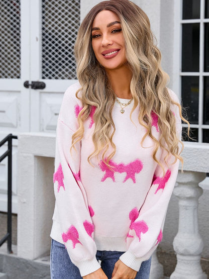 Cozy bow neck dropped shoulder sweater for effortless style