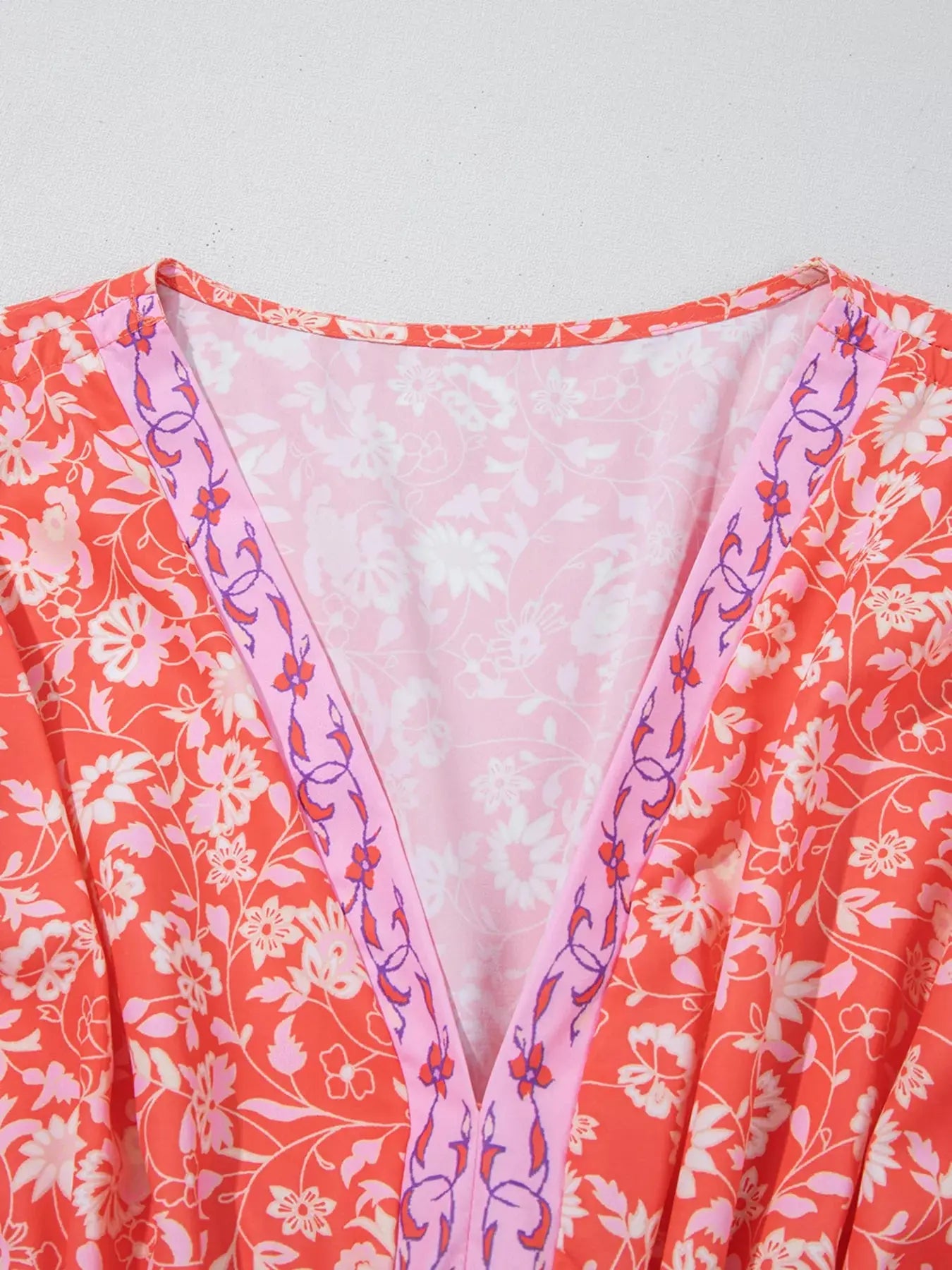 Floral Print Tasseled Tied Sleeve Empire Waist Dress Simply Love
