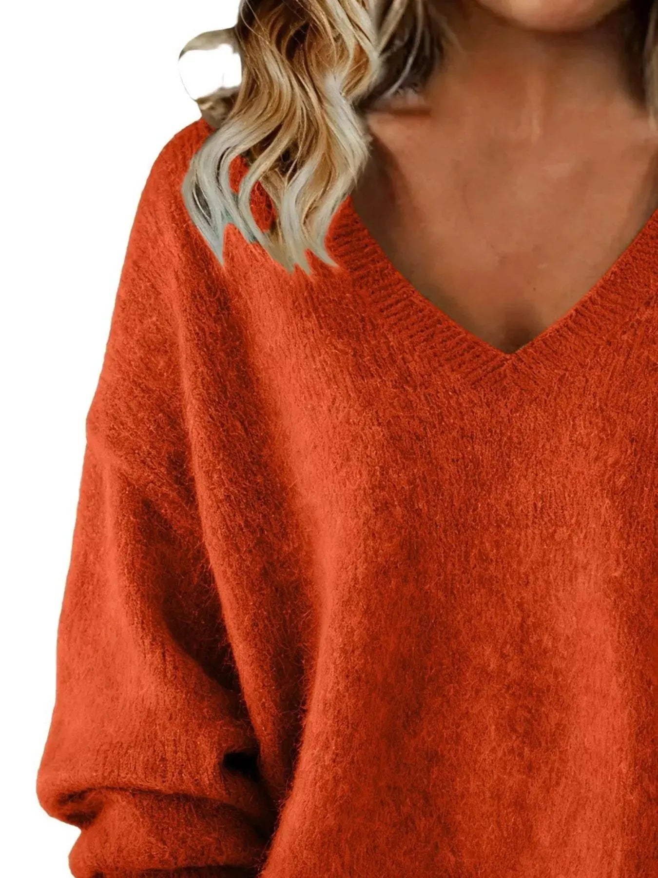 Full Size V-Neck Dropped Shoulder Sweater Plus Size Simply Love