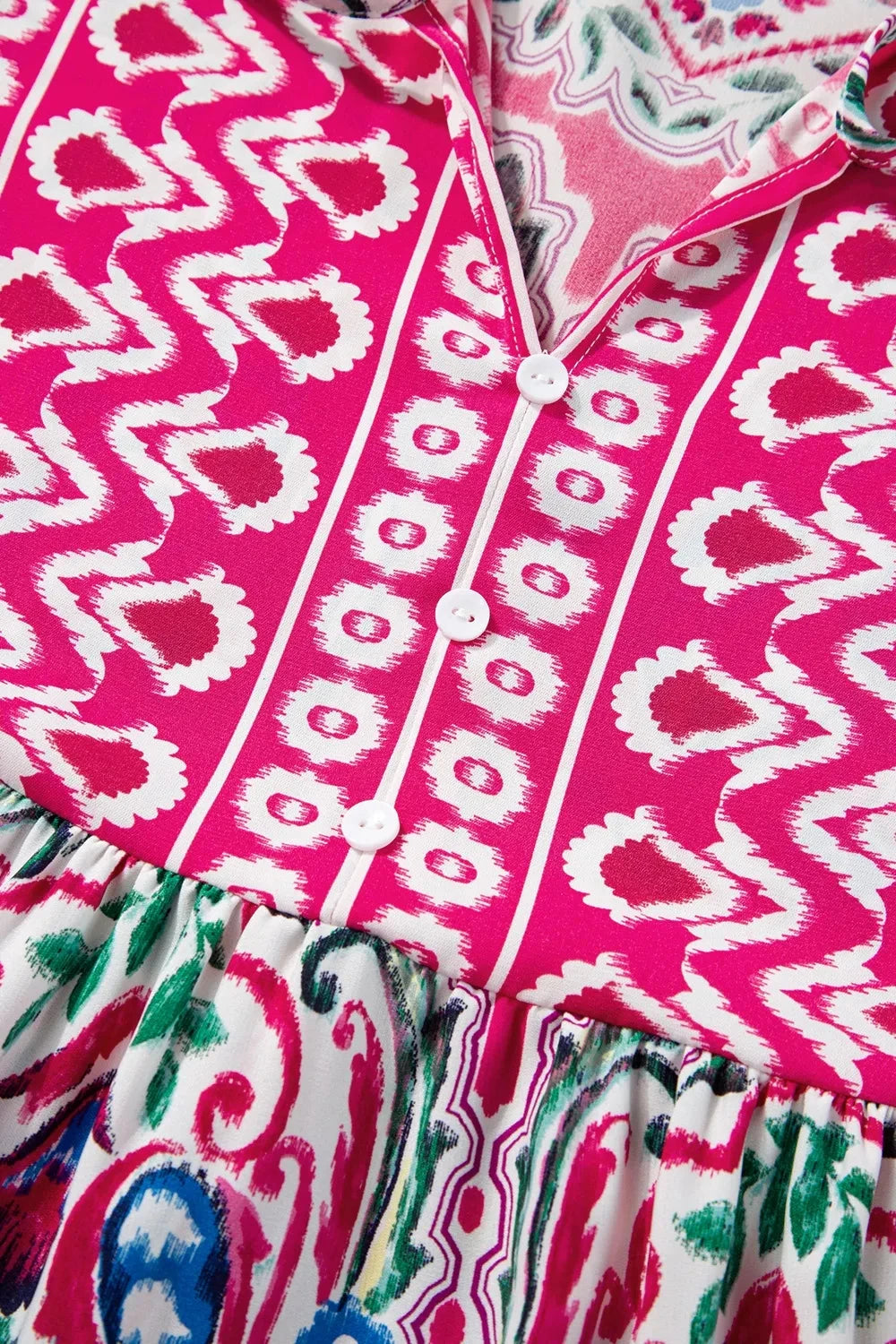 Printed Tie Neck Short Sleeve Dress Simply Love