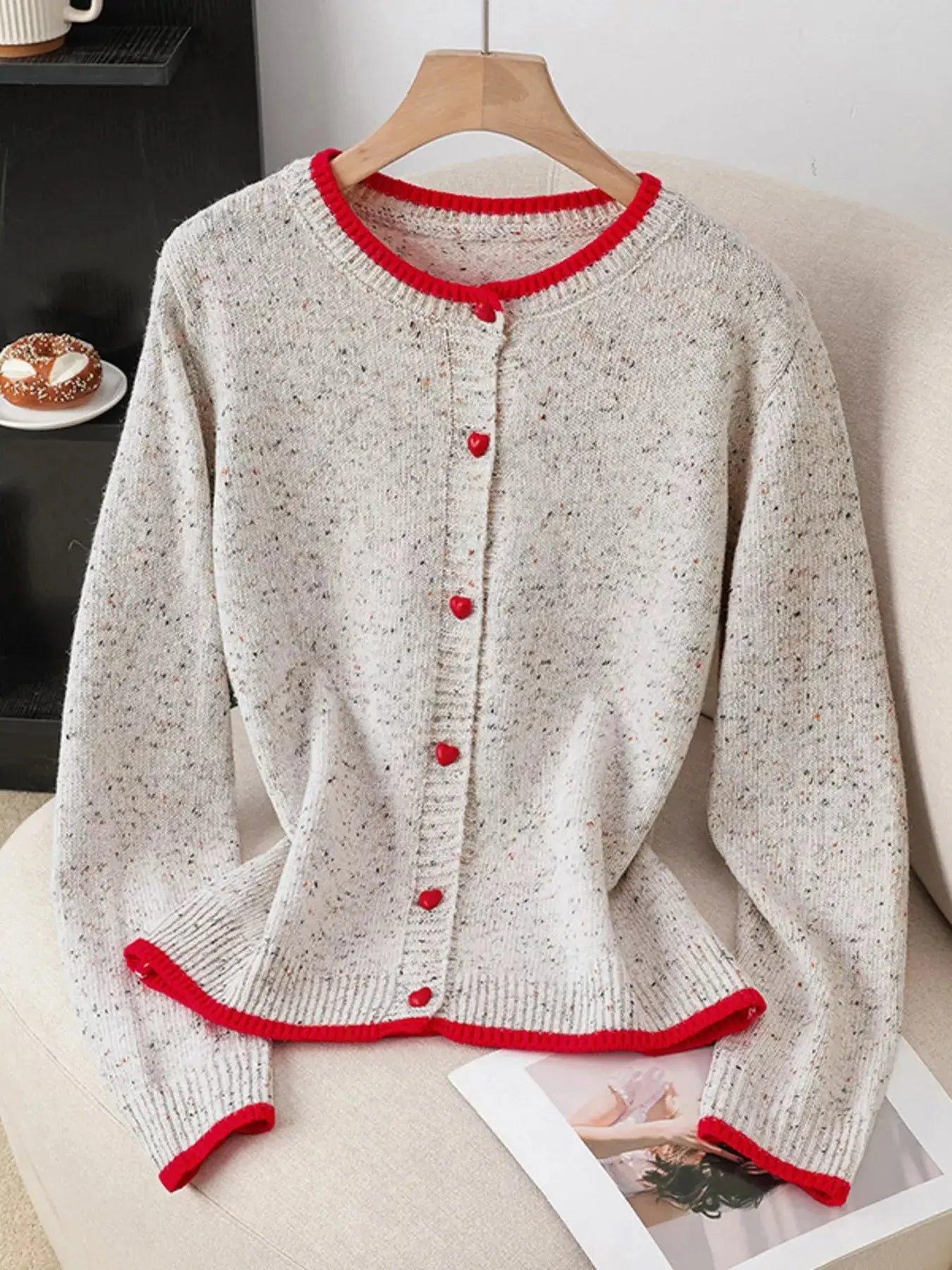 Contrast Trim Button Up Cardigan Simply Love