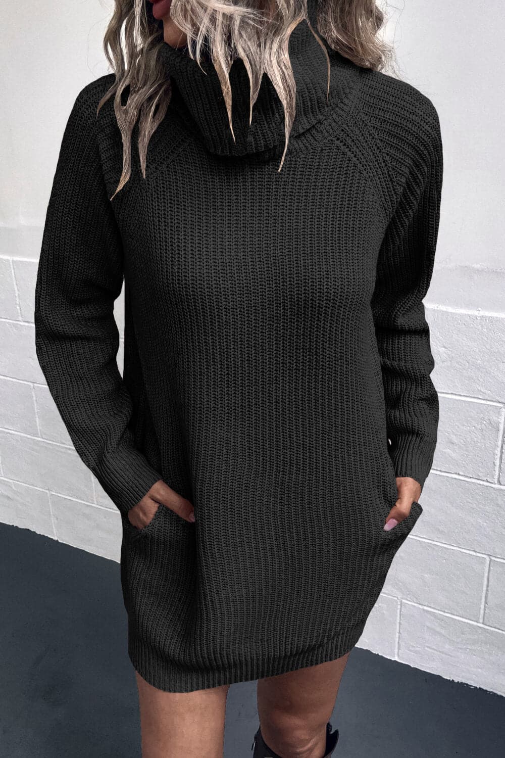 Turtleneck Sweater Dress with Pockets.