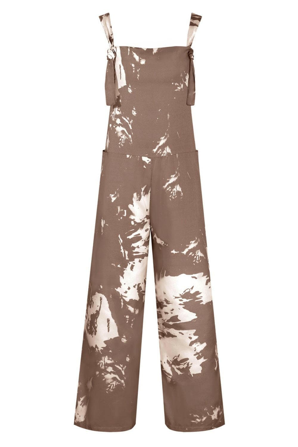 Pocketed Tie-Dye Wide Strap Overalls.