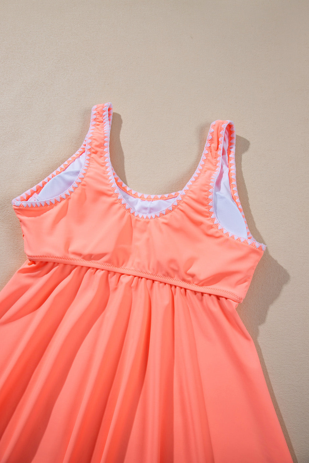 Fresh salmon ruffled peplum tankini with contrast trim