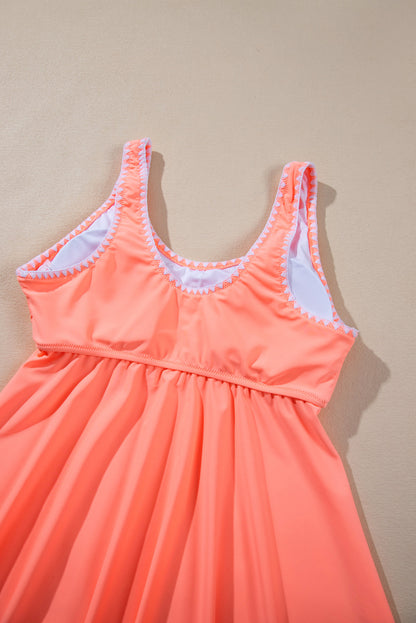 Fresh salmon ruffled peplum tankini with contrast trim