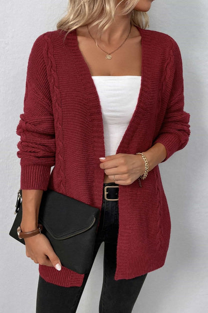 Cable-Knit Open Front Cardigan with Pockets.