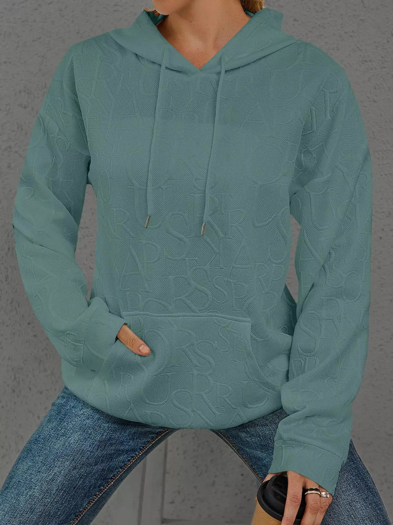 Full Size Embossed Lettering Casual Hoodie Plus Size Simply Love