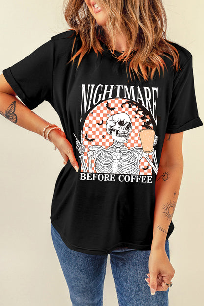 Chilling skull and checkerboard Halloween graphic tee