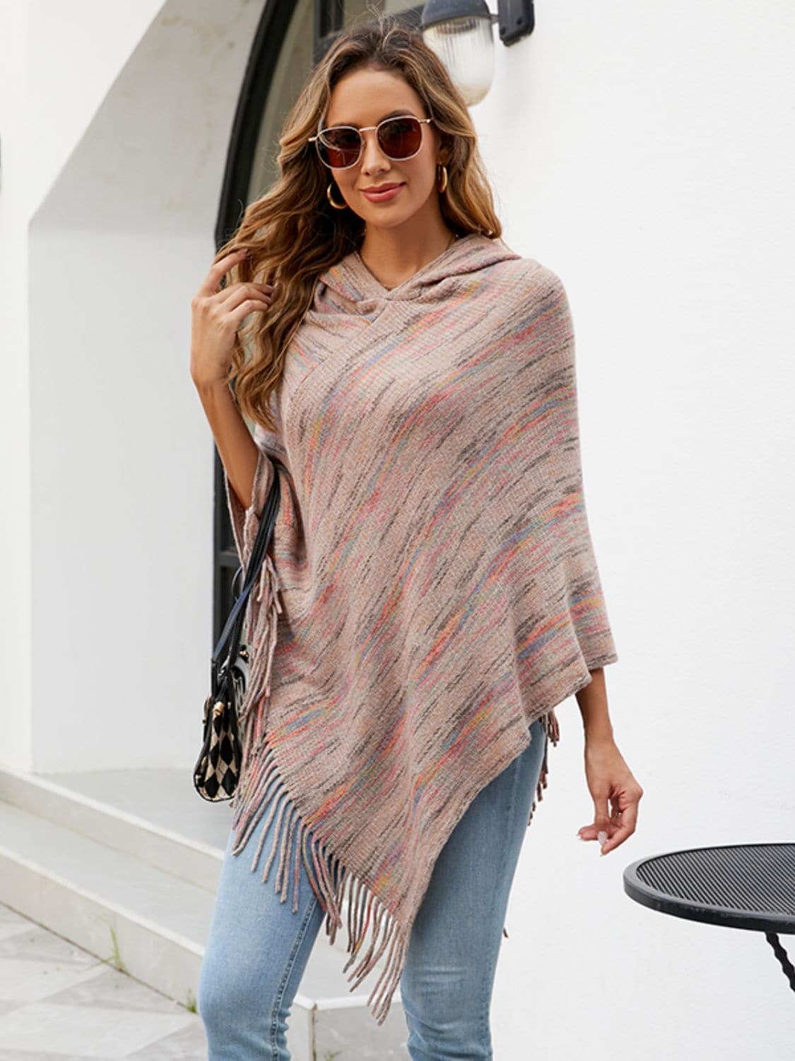 Fringe Hem Hooded Poncho.