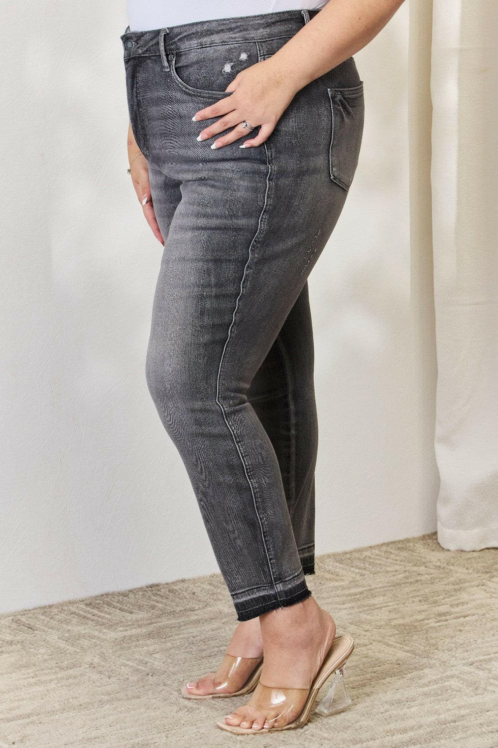 Judy Blue Full Size High Waist Tummy Control Release Hem Skinny Jeans.